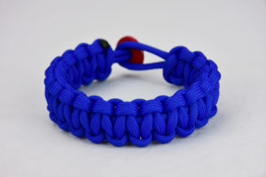 blue paracord bracelet unity band with red button, picture of a blue paracord bracelet with a red button fastener on a white background