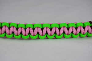 burgundy neon green and soft pink paracord bracelet unity band across the center of a white background