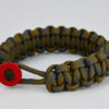 desert foliage camouflage paracord bracelet unity band with red button front, picture of a desert foliage camouflage paracord bracelet with red button fastener on a white background