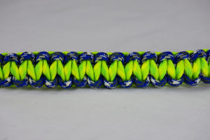 grey blue camouflage and dayglow camouflage paracord bracelet unity band across the center of a white background
