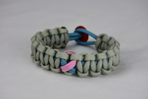 light blue and grey sids support paracord bracelet unity band with red button back, picture of a light blue and grey sids support paracord bracelet with red button fastener on a white background