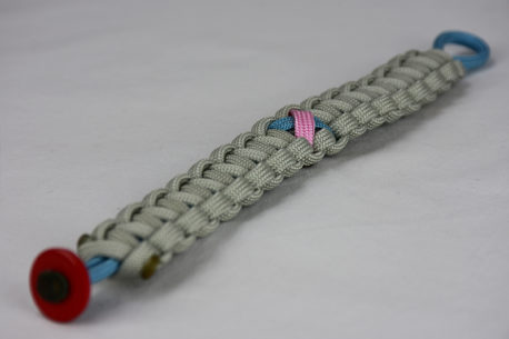 light blue and grey sids support paracord bracelet unity band with red button corner, picture of a light blue and grey sids support paracord bracelet unity band with red button fastener in the front corner on a white background