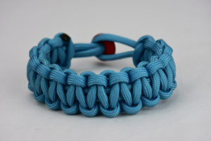 light blue paracord bracelet unity band with red button in back, picture of a light blue paracord bracelet unity band with red button fastener in the back on a white background