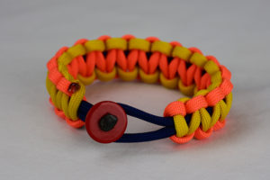 navy blue neon orange and yellow paracord bracelet unity band with red button front