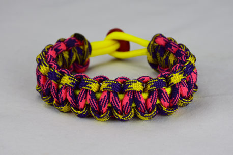 neon yellow purple and yellow camouflage pink and purple camouflage paracord bracelet unity band with red button back, picture of a neon yellow purple and yellow camouflage pink and purple camouflage paracord bracelet unity band with red button fastener