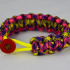 neon yellow purple and yellow camouflage pink and purple camouflage paracord bracelet with red button in the front