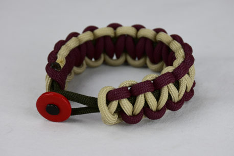 od green burgundy and desert sand paracord bracelet unity band with red button front,