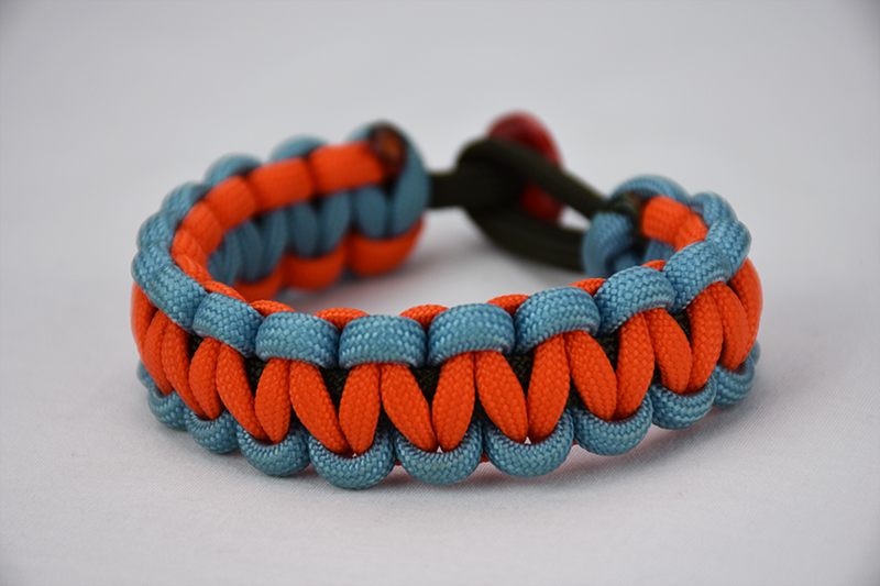 OD Green, Tarheel Blue, and Orange Paracord Bracelet | Multi Color w/ Red  Button