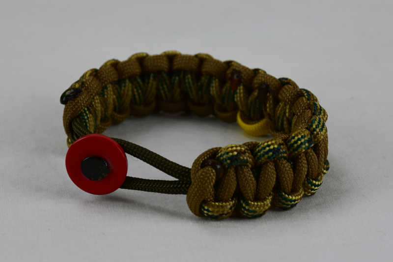 OD Green, Multicam Camouflage, and Coyote Brown Military Support Paracord  Bracelet w/ Red Button & Yellow Ribbon
