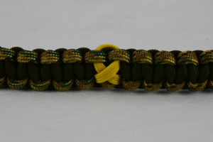 od green multicam camouflage and od green military support paracord bracelet with yellow ribbon in the center