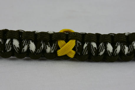 od green od green and od green and white camouflage military support paracord bracelet with yellow ribbon in the center