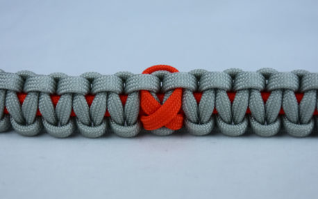 orange and grey leukemia support paracord bracelet with orange ribbon center
