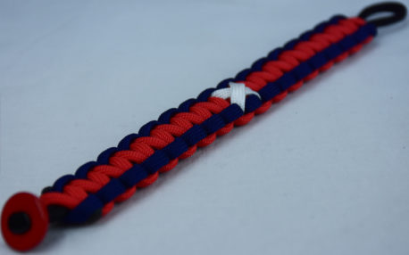 black navy blue and red multiple sclerosis support paracord bracelet with red button corner and white ribbon