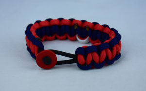 black navy blue and red multiple sclerosis support paracord bracelet with red button front and white ribbon