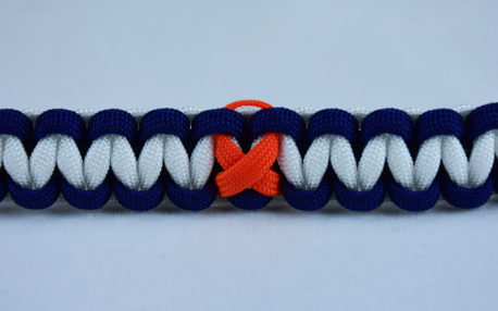 black navy blue and white leukemia support paracord bracelet with orange ribbon center