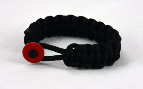 black paracord bracelet with red button front