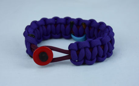 burgundy and purple sids support paracord bracelet with red button front and tarheel blue and pink ribbon