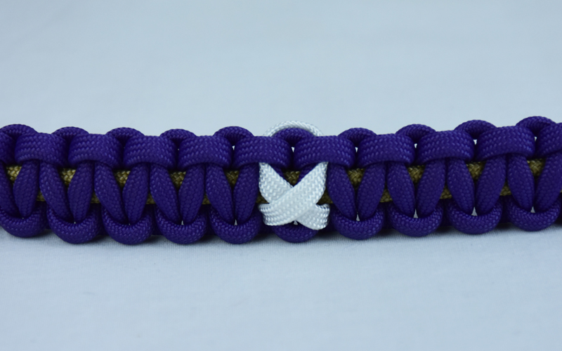 gold and purple multiple sclerosis support paracord bracelet with white ribbon center
