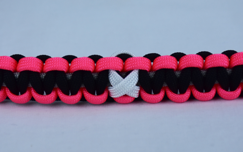 grey pink and black multiple sclerosis support paracord bracelet with white ribbon center