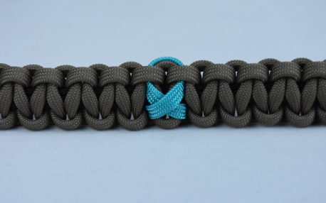 od green and tan ptsd support paracord bracelet with center teal ribbon