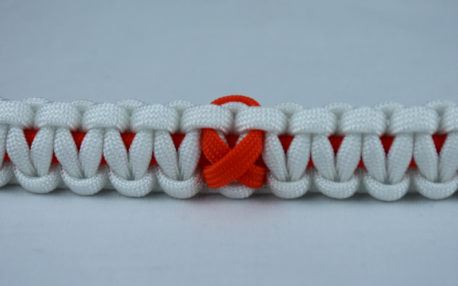 orange and white leukemia support paracord bracelet with ribbon in the center