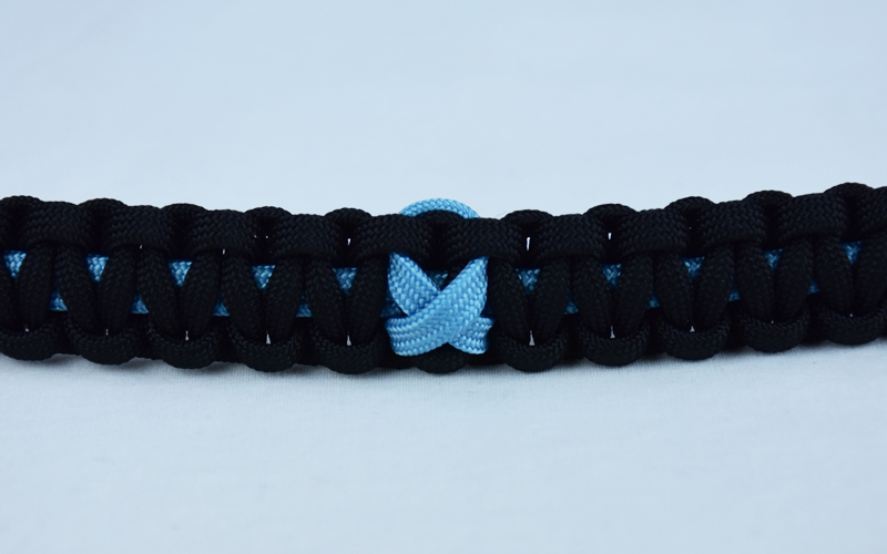 tarheel blue and black prostate cancer support paracord bracelet with tarheel blue ribbon