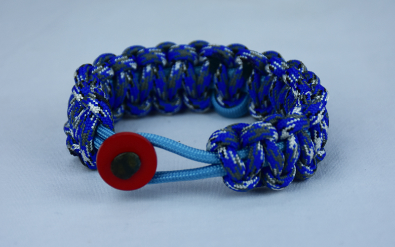 tarheel blue and blue camouflage prostate support paracord bracelet with red button back and tarheel blue ribbon