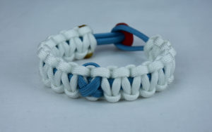 tarheel blue and white prostate cancer support paracord bracelet with red button back and tarheel blue ribbon