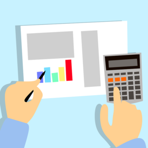 animated picture of hands and a calculator going through a budget